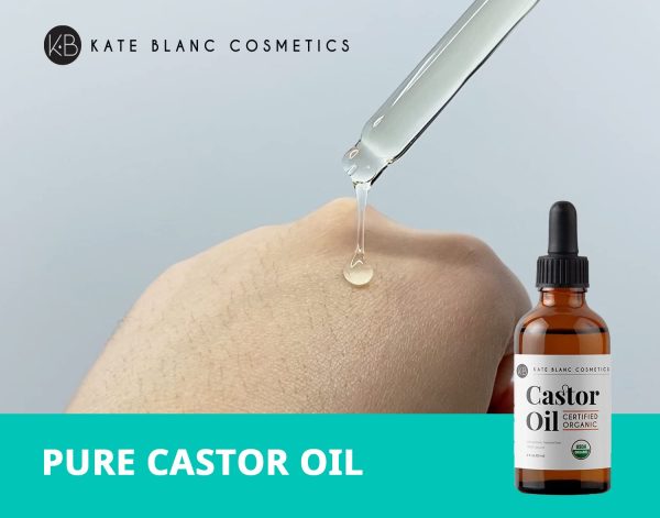 Kate Blanc Cosmetics Castor Oil Organic (2oz), 100% Pure, Cold Pressed, Hexane Free. Stimulate Growth for Hair, Eyelashes, Eyebrows. Hair Treatment Starter Kit & Skin Moisturizer - Image 5