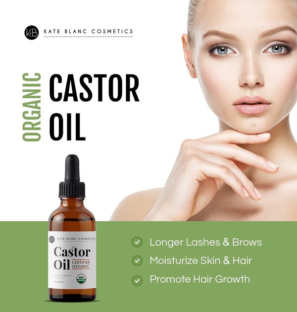 Kate Blanc Cosmetics Castor Oil Organic (2oz), 100% Pure, Cold Pressed, Hexane Free. Stimulate Growth for Hair, Eyelashes, Eyebrows. Hair Treatment Starter Kit & Skin Moisturizer - Image 4